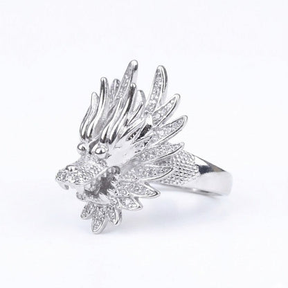 Flying Dragon Ring - Silver Statement Ring with Stones - Riwaaj