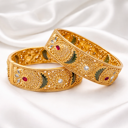 Mughal Filigree Openable Kara Pair – Gold Plated | Rosette & Stone