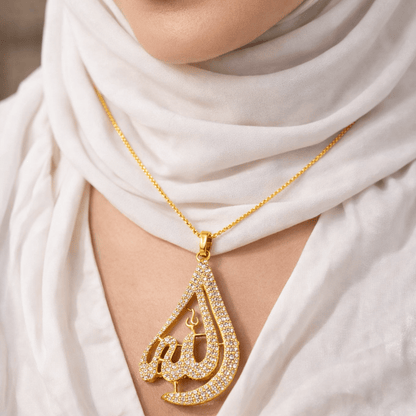 Allah Name Pendant - Arabic Calligraphy with Zircon Stones - Riwaaj