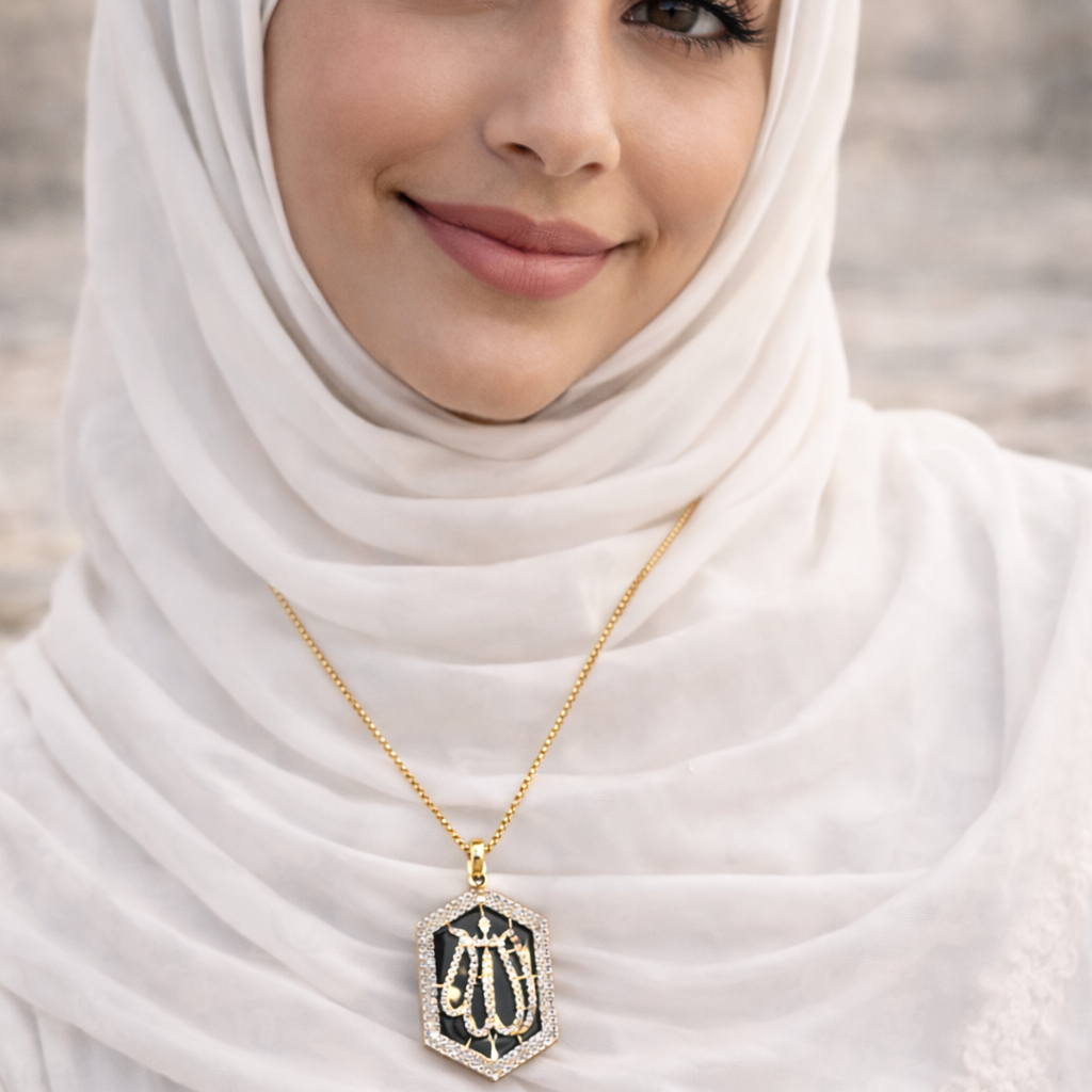 Allah Pendant Necklace - Zircon Arabic Calligraphy Teardrop Pendant