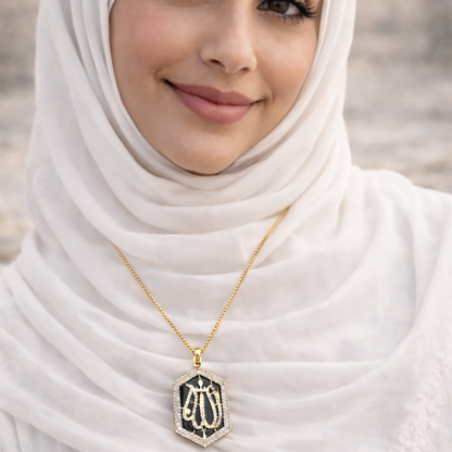 Allah Pendant Necklace - Zircon Arabic Calligraphy Teardrop Pendant