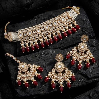 Radiant Mirror - Work Kundan Jewelry Set - 4 Piece Gold Plated - Riwaaj