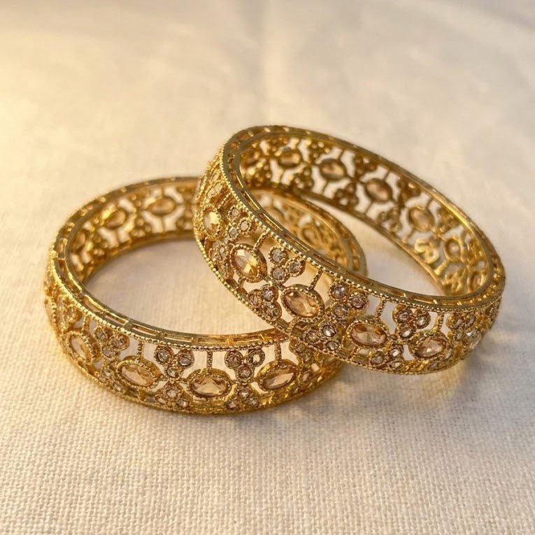 Antique Gold Lattice Bangle Set - 2 Piece Vintage Style - Riwaaj