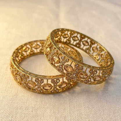 Antique Gold Lattice Bangle Set - 2 Piece Vintage Style - Riwaaj