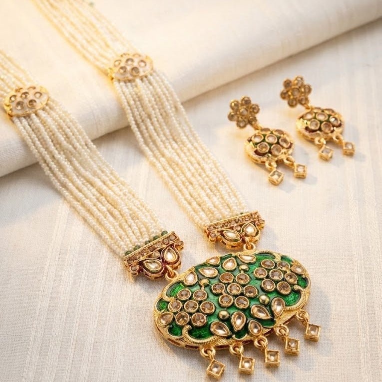 Firdaus Luxury Pearl Mala & Earring Set - Riwaaj