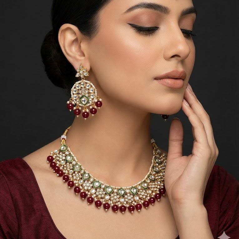 Afreen Mirror - Work Kundan Jewelry Set - 4 Piece Gold Plated - Riwaaj