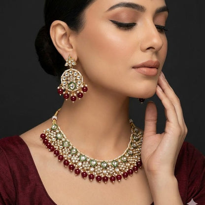 Afreen Mirror - Work Kundan Jewelry Set - 4 Piece Gold Plated - Riwaaj