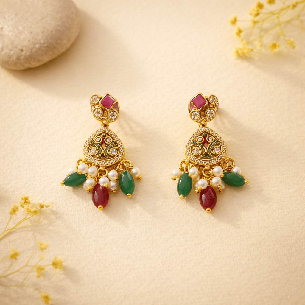 Gold Plated Crescent Drop Earrings - Riwaaj