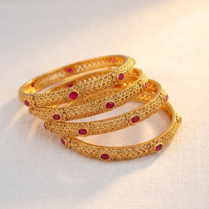 Ruby Heritage Gold Plated Bangle Set - 4 Piece - Riwaaj