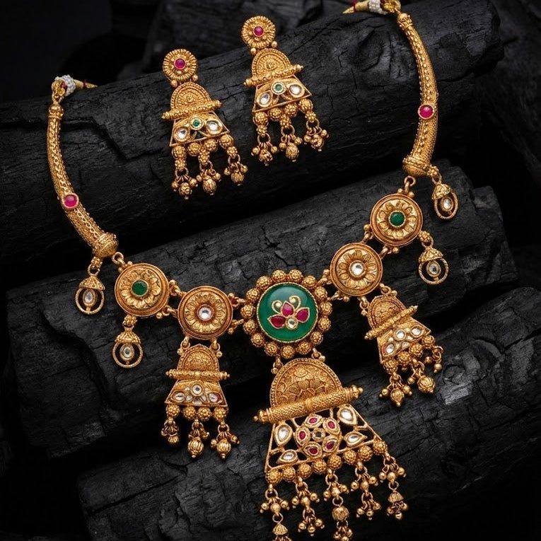 Heritage Temple Gold Bridal Jewelry Set - Riwaaj