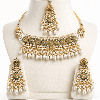 Riwayat Mirror - Work Kundan Jewelry Set - 4 Piece Gold Plated - Riwaaj