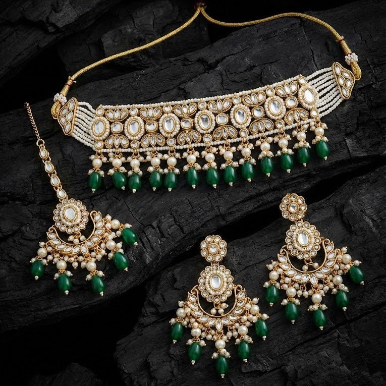 Radiant Mirror - Work Kundan Jewelry Set - 4 Piece Gold Plated - Riwaaj