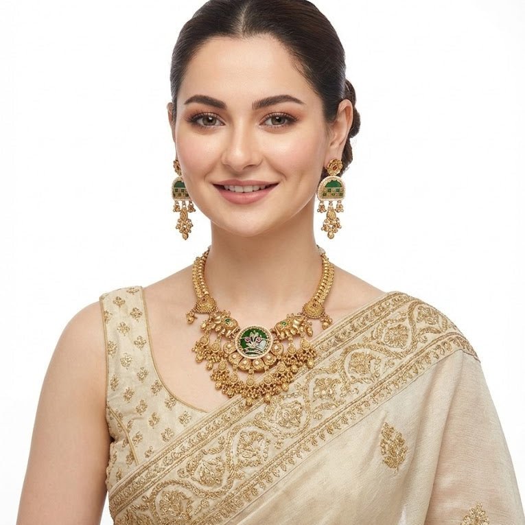 Divine Elephant Heritage Jewelry Set - Meenakari Antique Gold Plated - Riwaaj