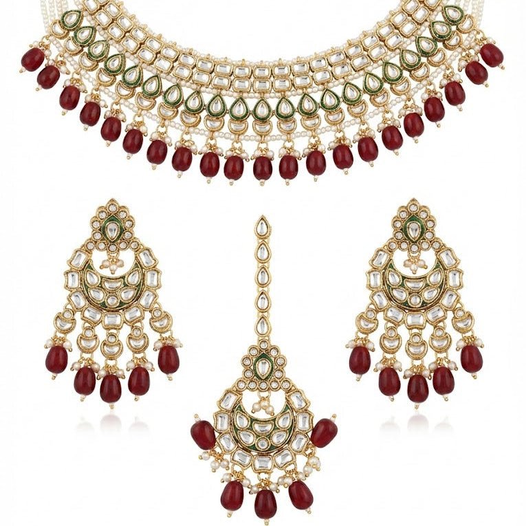 Heritage Kundan Jewelry Set - 4 Piece Gold Plated - Riwaaj