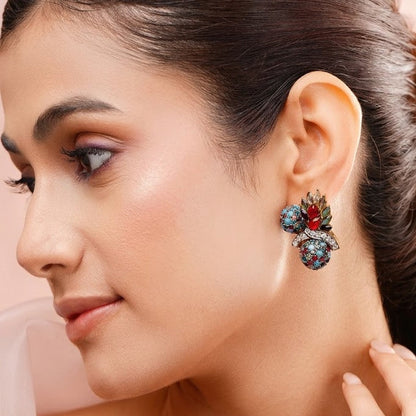 Sitara Stud Earrings – 22K Gold CZ Handmade Multi-Colour