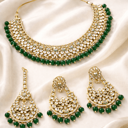 Luxury Kundan Jewelry Set - Necklace, Earrings & Teeka - Riwaaj