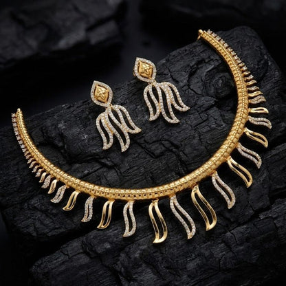 Modern Fringe Collar Necklace Set - Contemporary Gold Plated Jewelry - Riwaaj