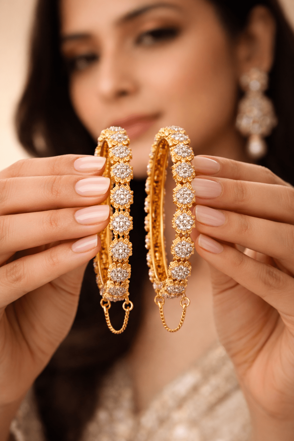 22K Gold Plated Zirconia Bangle | Adjustable Cuff Bracelet - Riwaaj