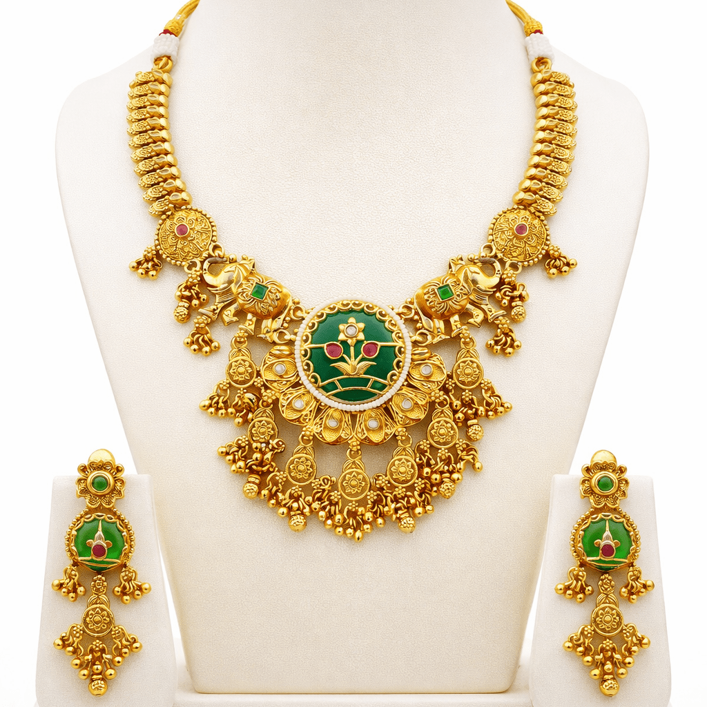 Mughal Garden Elephant Heritage Set - Hand - Carved Gold Plated - Riwaaj