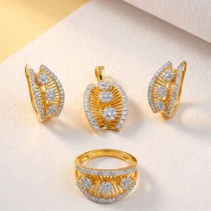 Gold & Silver Plated Sunburst Jewelry Set - Pendant, Ring & Earrings