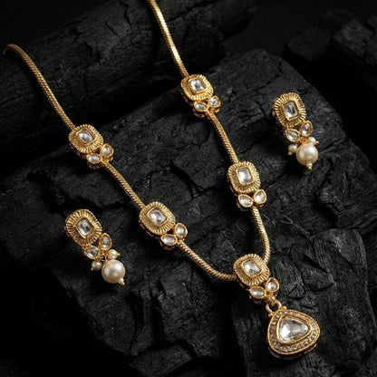 Modern Teardrop Pendant Necklace Set - Contemporary Gold Plated Jewelry - Riwaaj