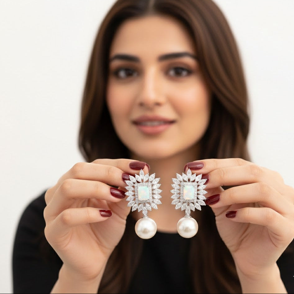 Opal White Pearl Drop Earrings