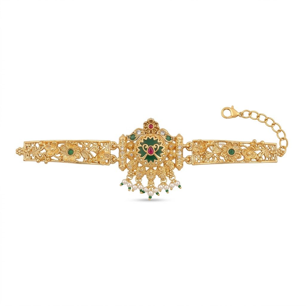 Sitara Gold Chain Bracelet – 22K Handmade Adjustable Multi - Wear - Riwaaj