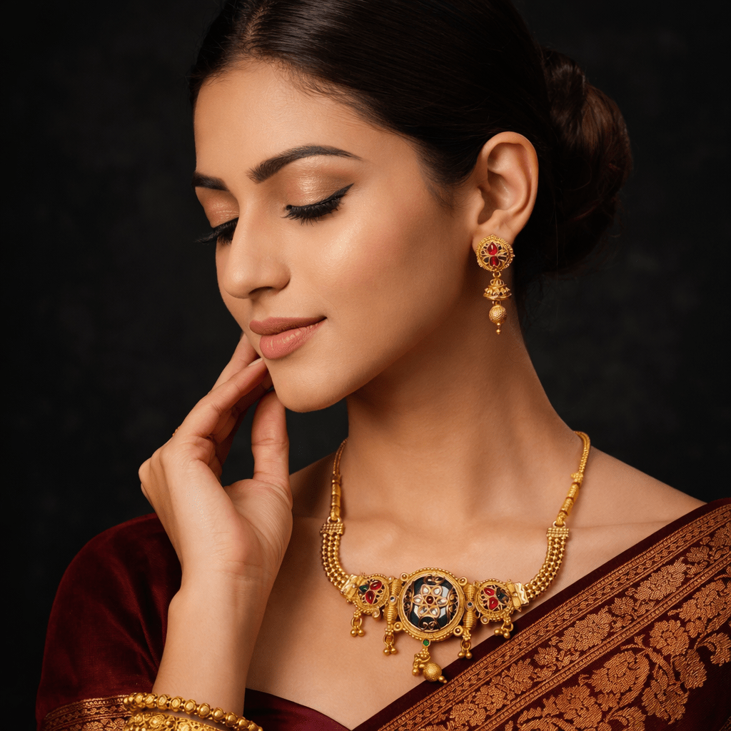 Vintage Temple - Inspired Gold Necklace Set - Riwaaj