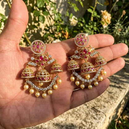 Opulent 'Heirloom' Ruby Cluster Chandelier Jhumkas