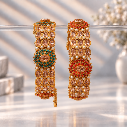 Sitara Red & Green Medallion Bangles (Pair)