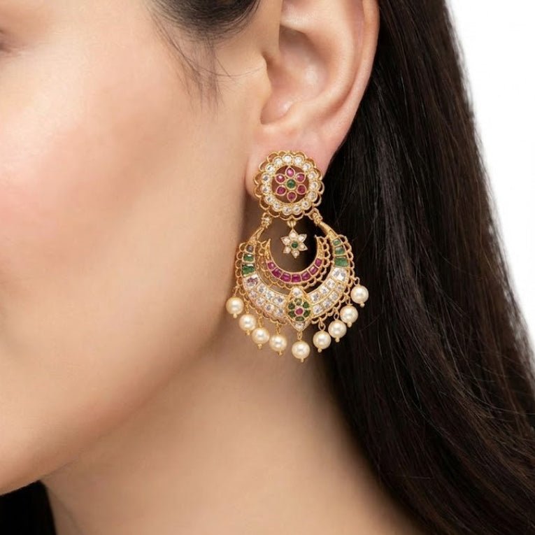 Royal Crescent Floral Drop Earrings - Riwaaj