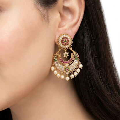 Royal Crescent Floral Drop Earrings - Riwaaj