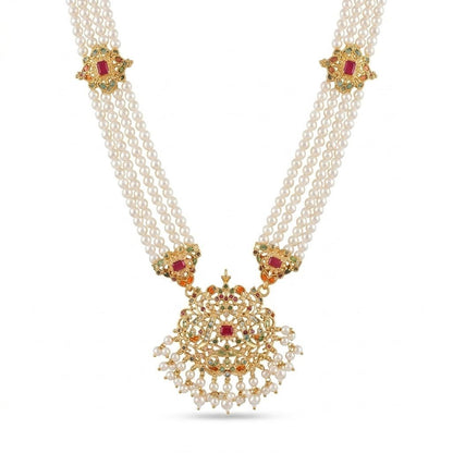 Maharani Multi - Strand Pearl & Gem Haar | Indian Necklace - Riwaaj