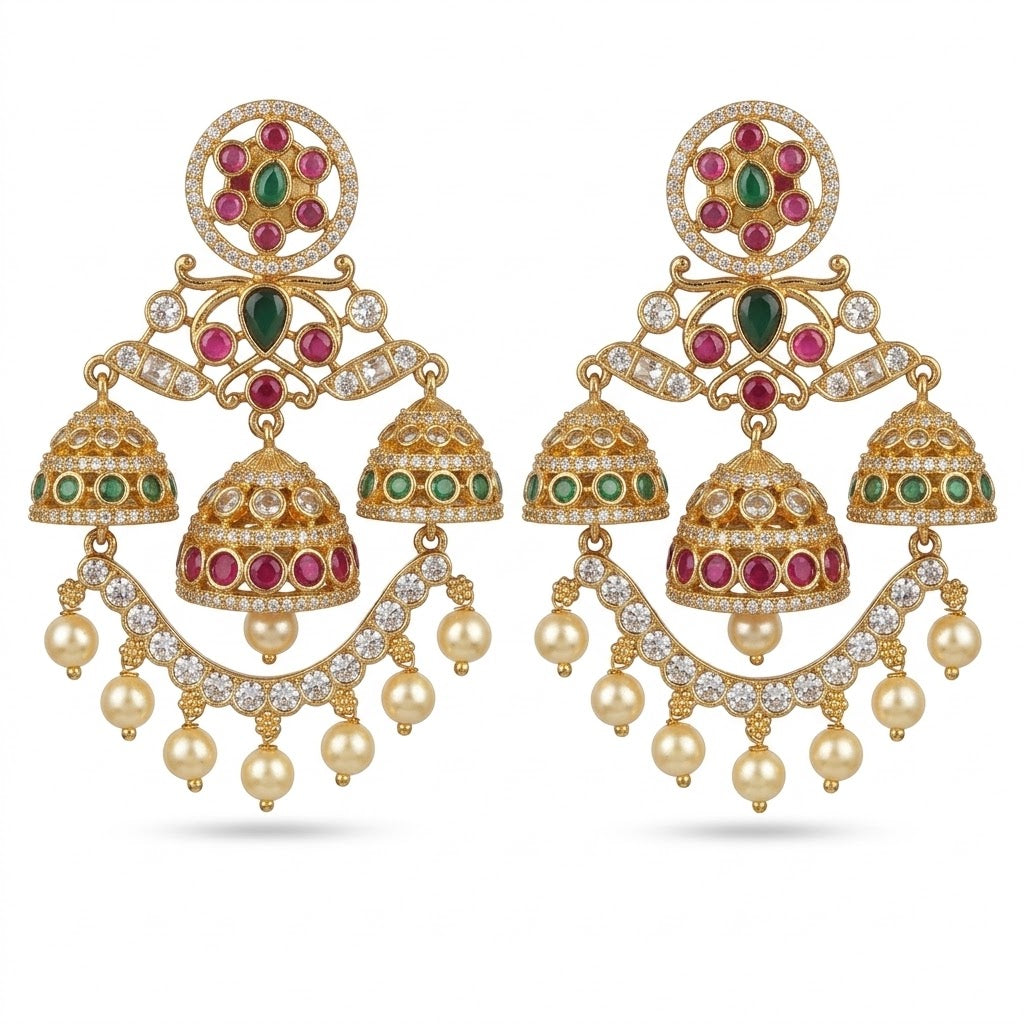 Opulent 'Heirloom' Ruby Cluster Chandelier Jhumkas