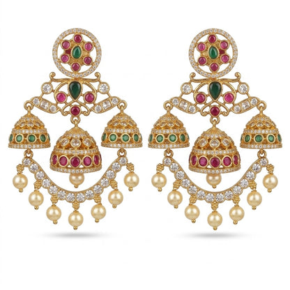 Opulent 'Heirloom' Ruby Cluster Chandelier Jhumkas