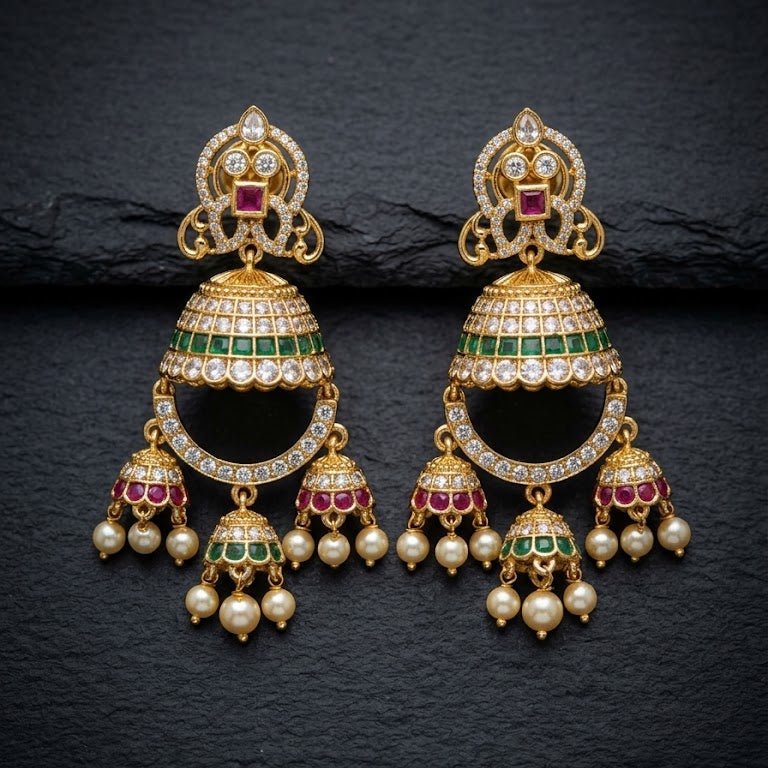 Zarina Jhumka Drop Earrings – Gold Kundan & Pearl - Riwaaj