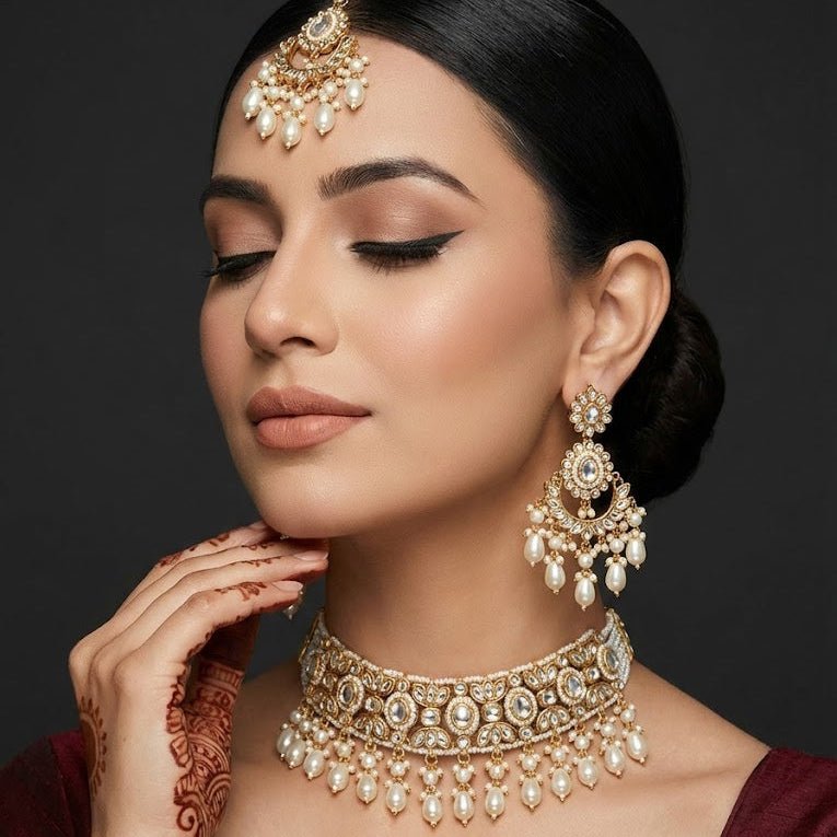 Radiant Mirror - Work Kundan Jewelry Set - 4 Piece Gold Plated - Riwaaj