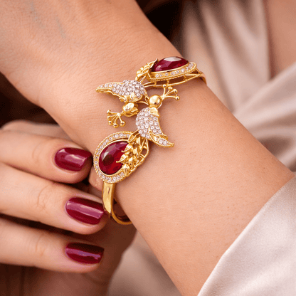 Scarlet Bird Cuff Bangle - Gold Plated Openable Design - Riwaaj
