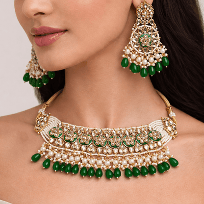 Riwayat Mirror - Work Kundan Jewelry Set - 4 Piece Gold Plated - Riwaaj