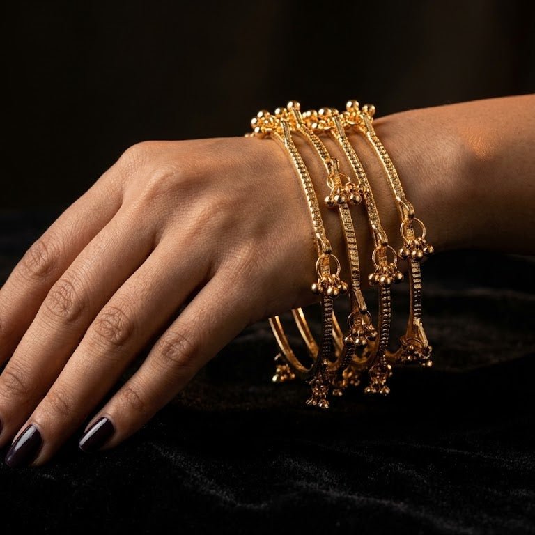 Kashmiri Ghungroo Charm Bangle Set – 22K Gold Plated | Set of 4| - Riwaaj