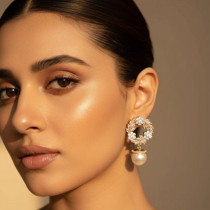 Rose Gold Floral Blossom Drop Earrings - Riwaaj