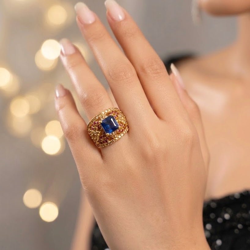 Handcrafted 22k Gold Statement Delightful Ring - Riwaaj