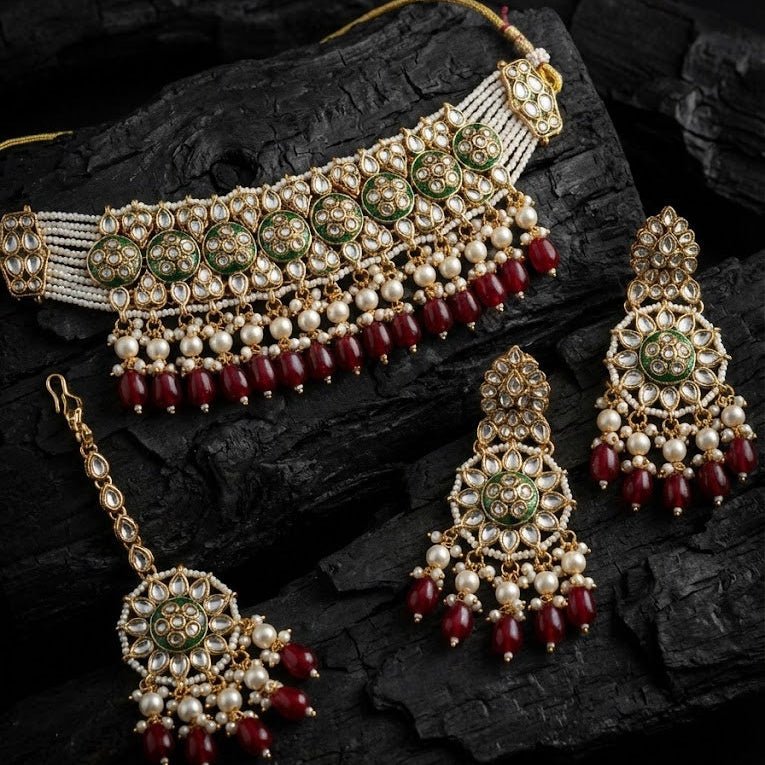 Riwayat Mirror - Work Kundan Jewelry Set - 4 Piece Gold Plated - Riwaaj