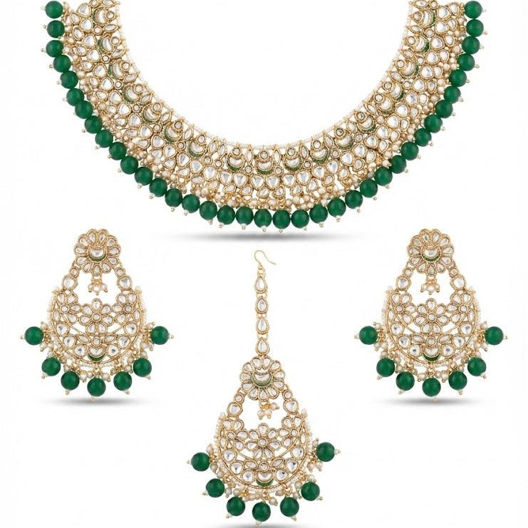 Luxury Kundan Jewelry Set - Necklace, Earrings & Teeka - Riwaaj