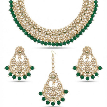 Luxury Kundan Jewelry Set - Necklace, Earrings & Teeka - Riwaaj