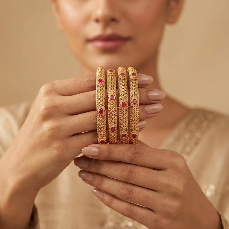 Ruby Heritage Gold Plated Bangle Set - 4 Piece - Riwaaj