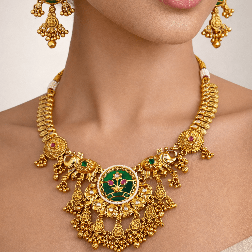 Mughal Garden Elephant Heritage Set - Hand - Carved Gold Plated - Riwaaj
