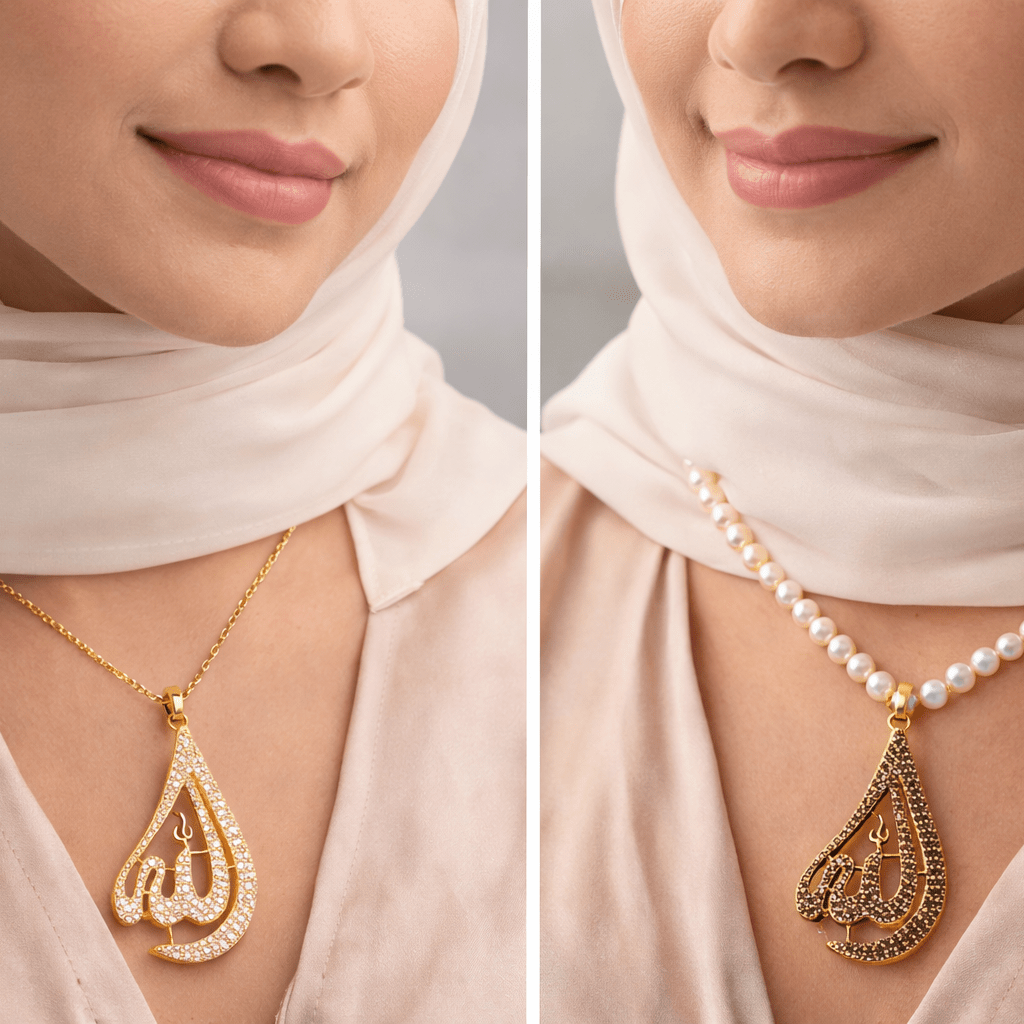 Allah Name Pendant - Arabic Calligraphy with Zircon Stones - Riwaaj