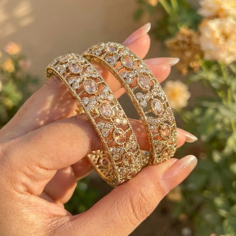 Antique Gold Lattice Bangle Set - 2 Piece Vintage Style - Riwaaj