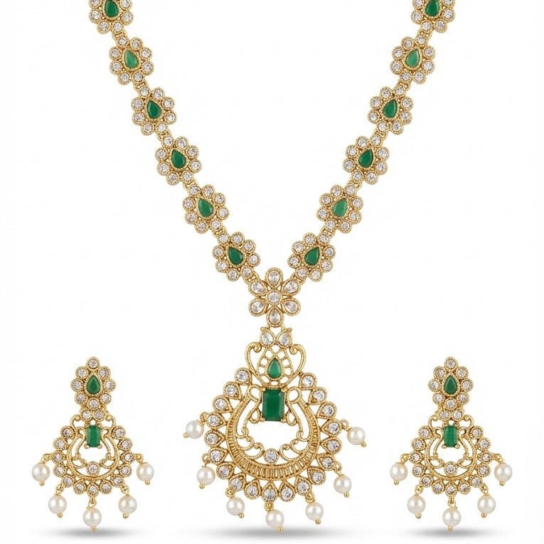 Star & Moon Floral Link Necklace Set - Gold Plated - Riwaaj